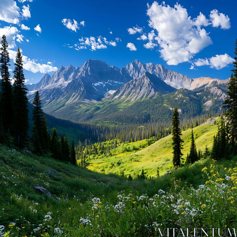 AI ART Verdant Valley Leading to Mountain Peaks