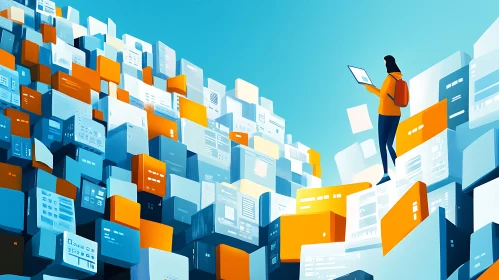 Woman and Data Blocks Digital Illustration