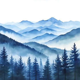 Misty Blue Mountain Range Art Print