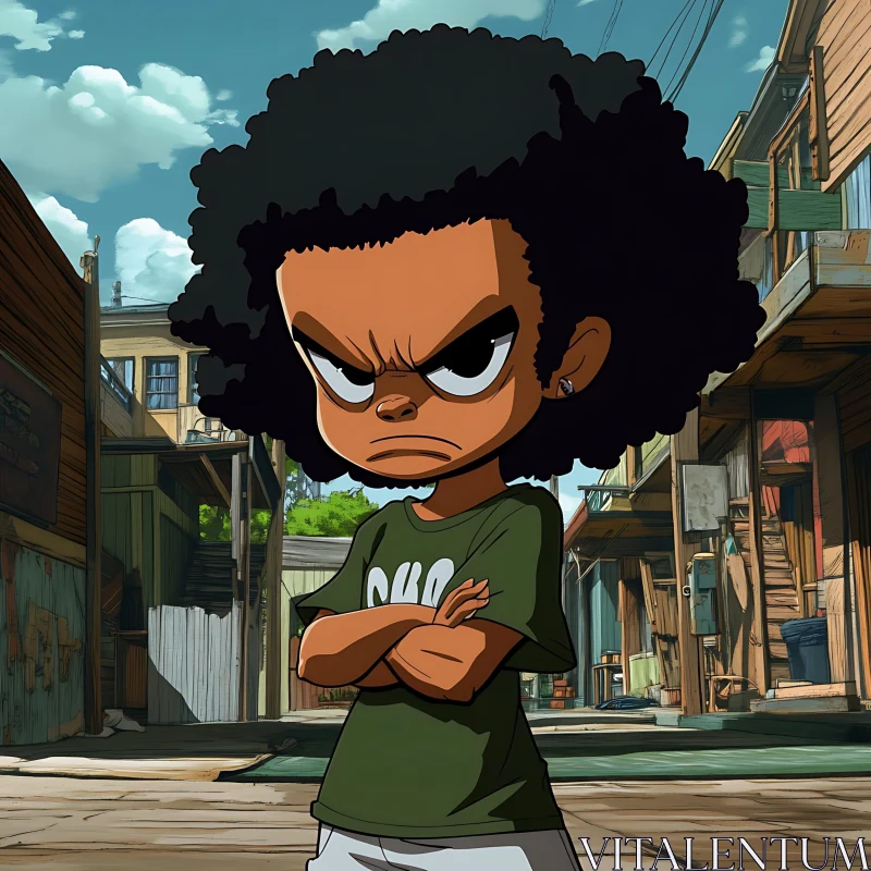 Urban Animated Character with Afro Hair AI Image