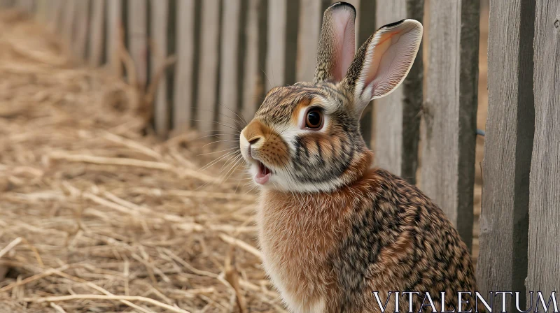 Hare Portrait near Wooden Fence AI Image