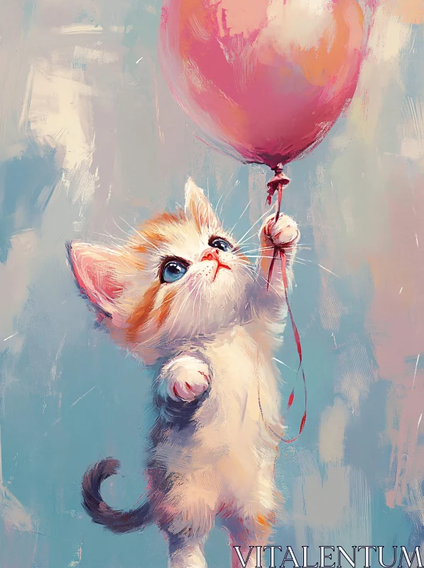 AI ART Playful Kitten Painting with Balloon