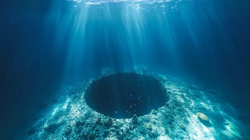 Underwater Blue Hole with Sun Rays