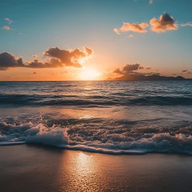 Peaceful Ocean Sunset with Island View