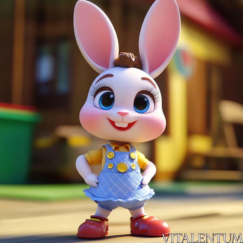 Charming Bunny in Overalls Cartoon AI Image