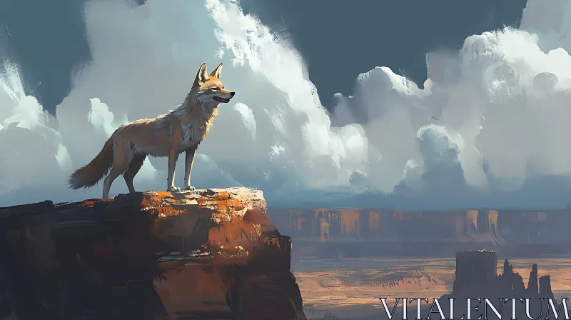 AI ART Coyote on Desert Rock Formation