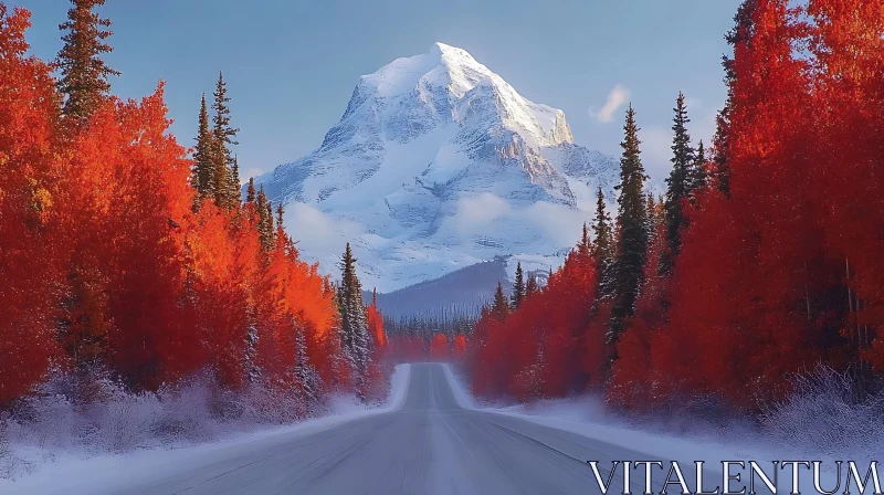 AI ART Scenic Winter Mountain Road