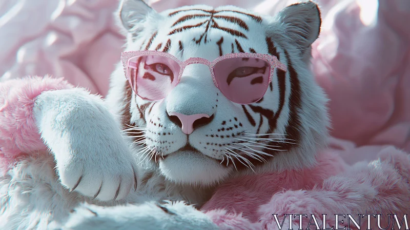 AI ART Cool White Tiger with Pink Shades