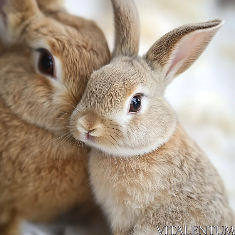 Two Brown Bunnies Cuddling Close AI Image