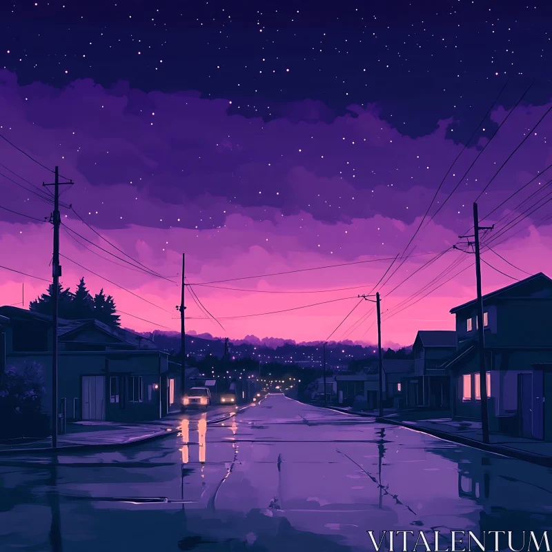 AI ART Starry Night Street Reflection