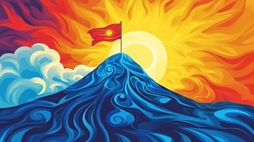 Mountain Flag Sunrise Vector Art