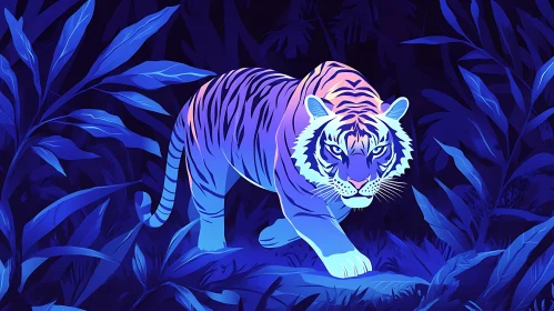 Tiger Illustration in Blue Palette