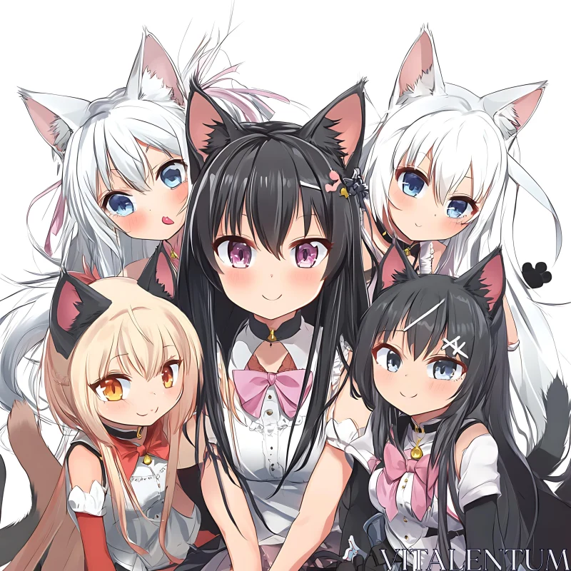 Cute Manga Catgirl Characters AI Image