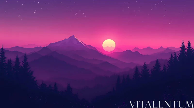 Tranquil Mountain Scene with Pink Sunset AI Image