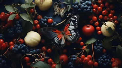 Butterfly and Fruits: A Naturalist Aesthetic in Red and Navy