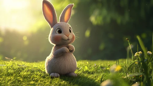 Whimsical Rabbit Portrait in Green Field