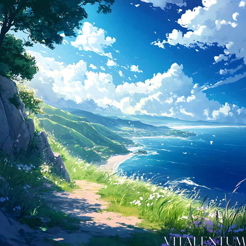 Coastal Path with Ocean Vista AI Image