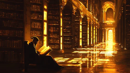 Illuminated Study in Ancient Library