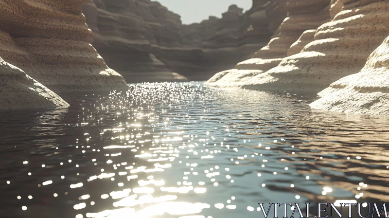 Sunlit Serenity in a Geologically Rich Canyon AI Image