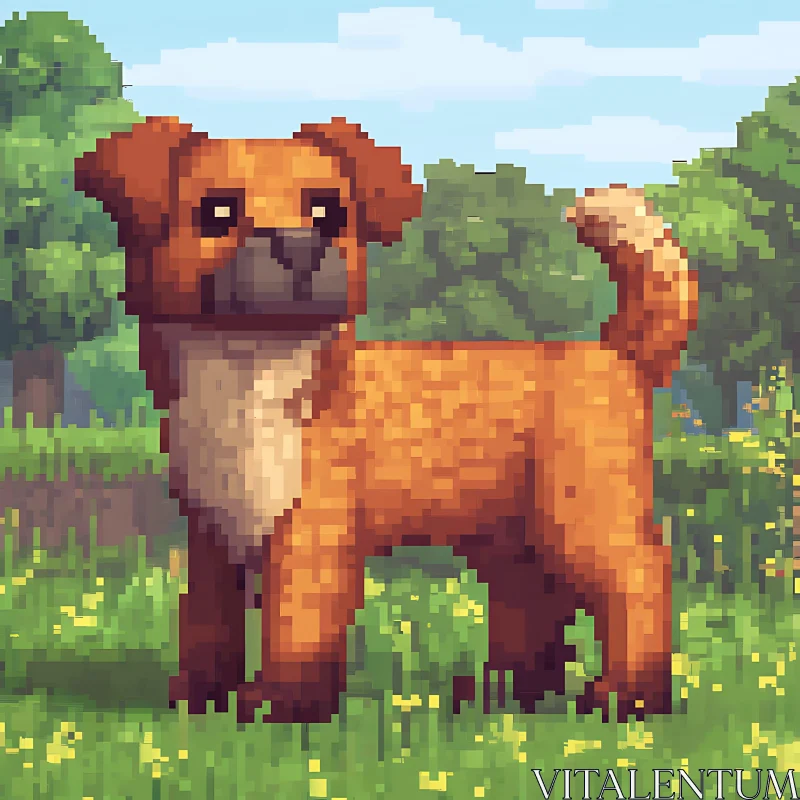 Retro Pixel Dog in Nature AI Image