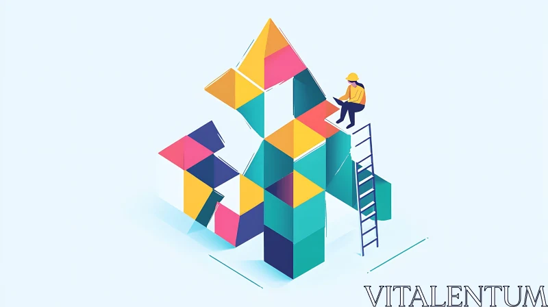 Isometric Geometric Construction Illustration AI Image