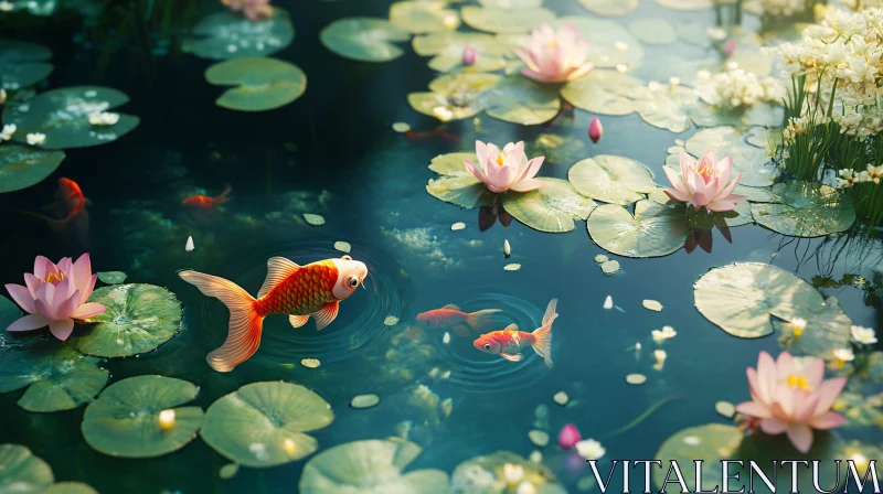 AI ART Peaceful Pond Scene with Fish and Lilies