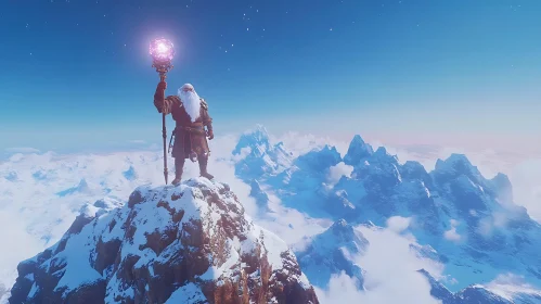 Snowy Mountain Wizard Holding Staff