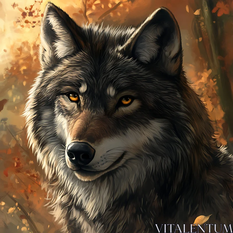 AI ART Portrait of a Wolf in Fall