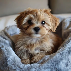 Cute Light Brown Puppy in Blanket