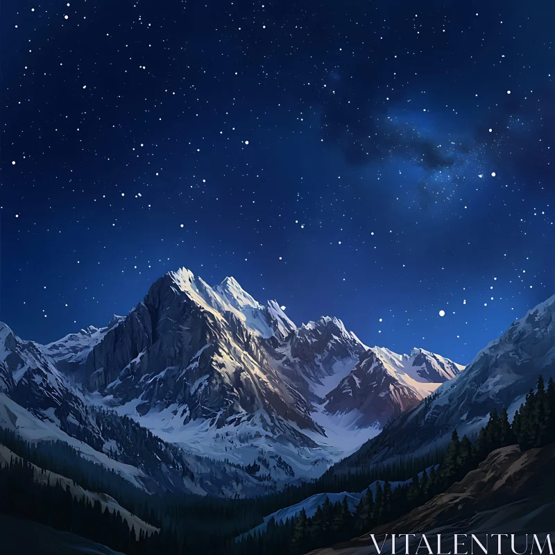 Mountains under the Starry Night AI Image