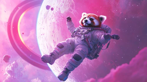 Spacefaring Red Panda in Astronaut Suit