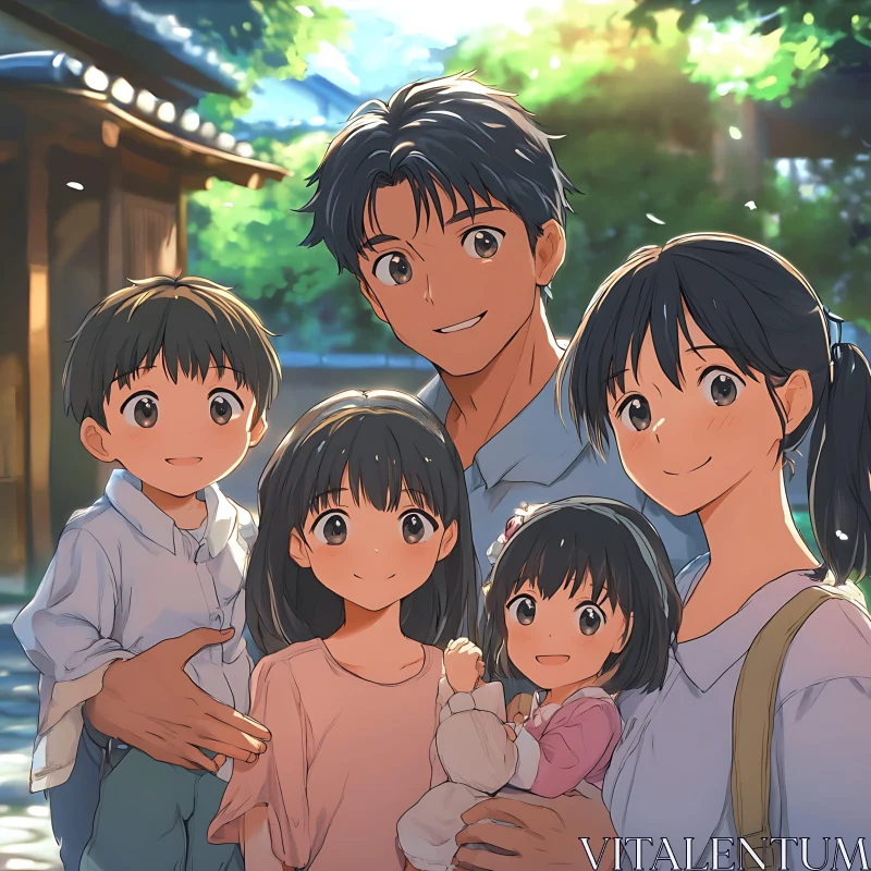 AI ART Anime Family Outdoors on a Bright Day