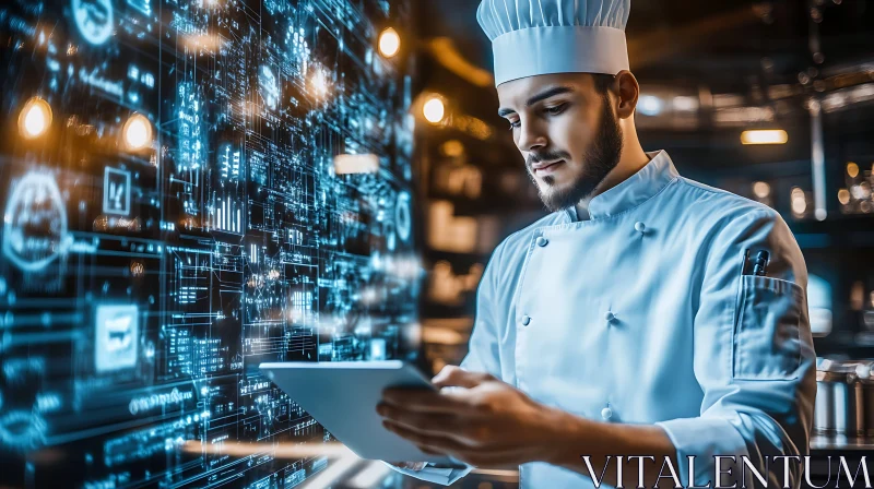 AI ART Culinary Tech: Chef Using Digital Interface