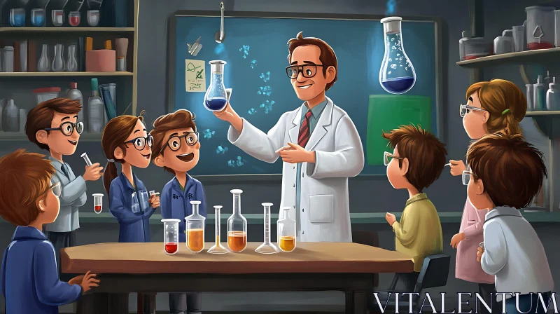 AI ART Cartoon Science Classroom Scene