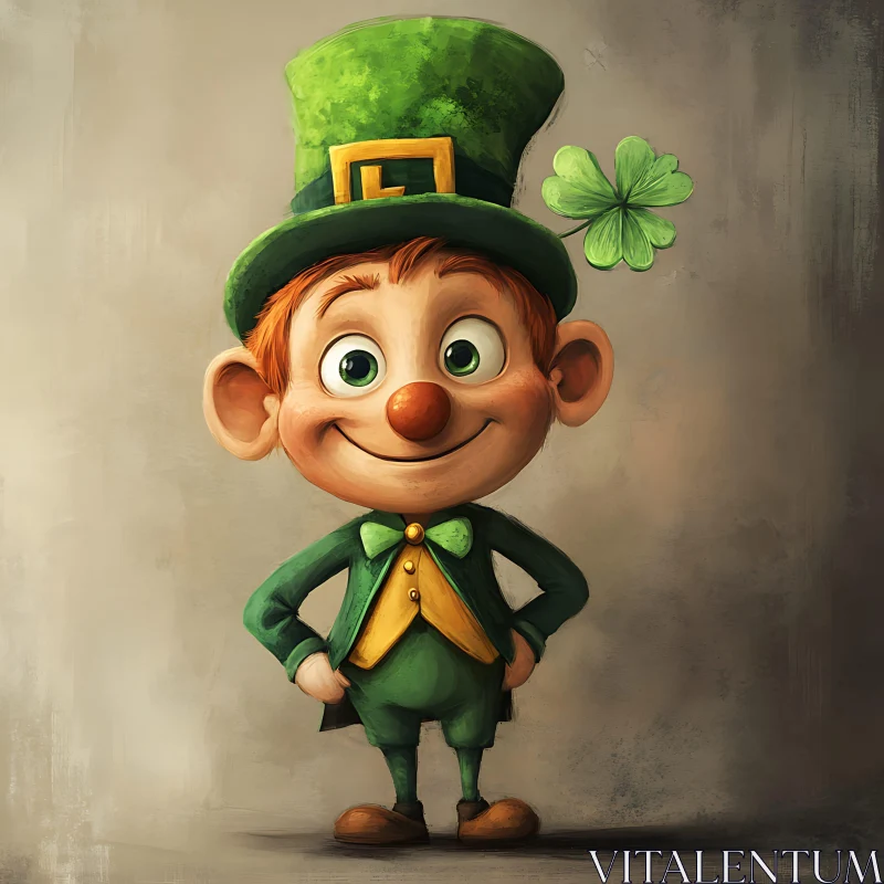 AI ART Cartoon Leprechaun with Clover and Green Outfit