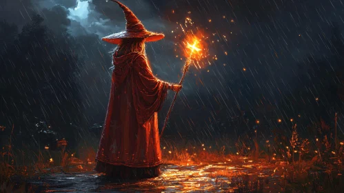 Enchanting Wizard in Rainy Ambiance