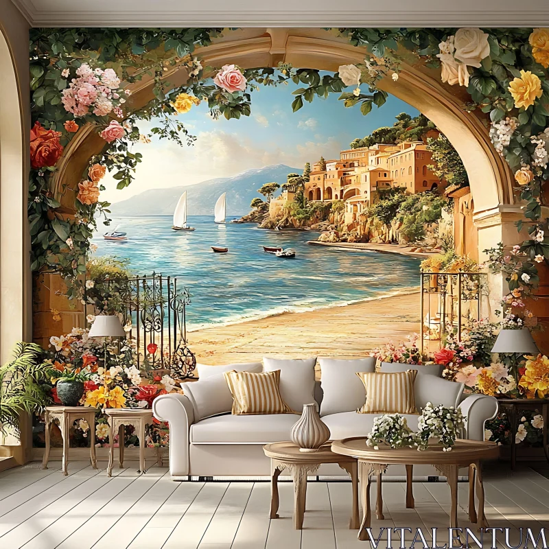 Mediterranean Coastal Decor in Living Room AI Image