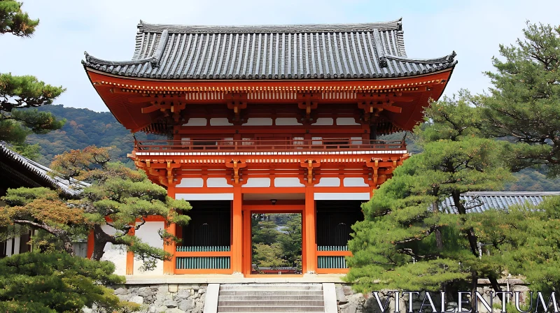 Historic Japanese Temple Amid Lush Greenery AI Image