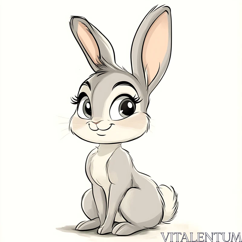 Whimsical Grey Rabbit Art AI Image