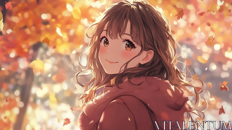 AI ART Smiling Girl in Autumn Setting - Anime Art