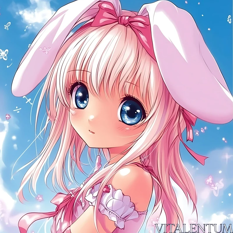 Anime Girl with Pink Hair and Bunny Ears AI Image