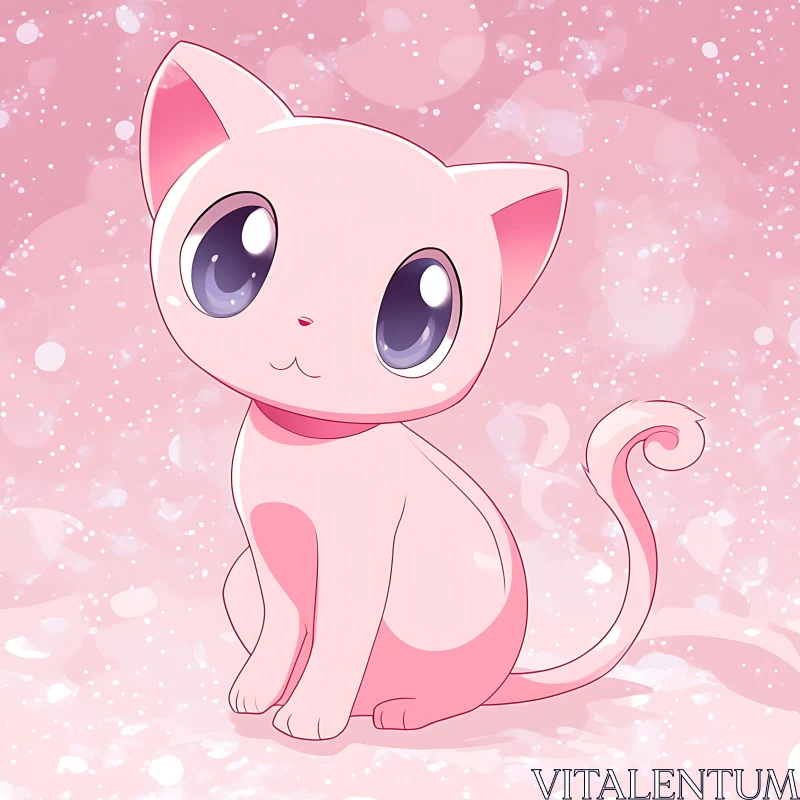 Cute Pink Anime Cat with Sparkles AI Image