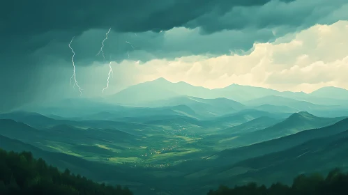 Serene Mountain Landscape with Approaching Storm