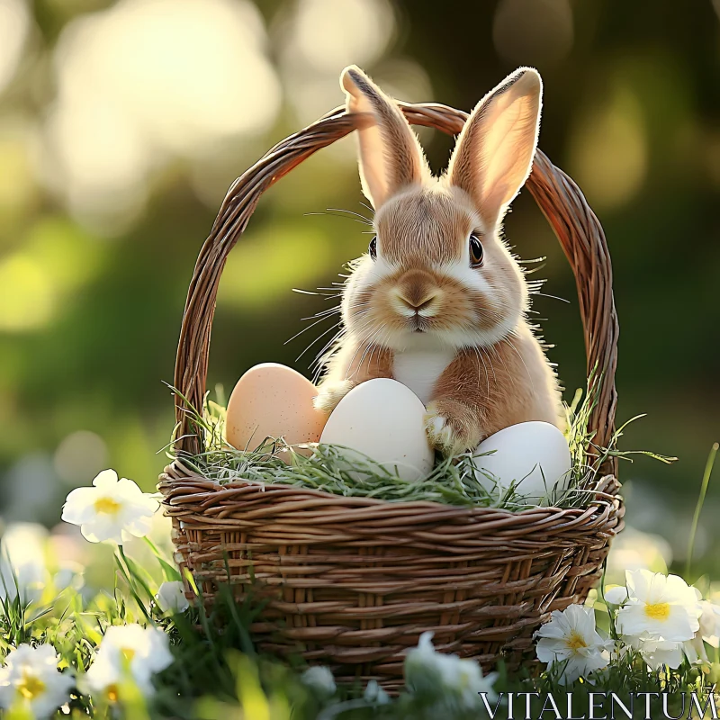 AI ART Easter Bunny in Basket with Eggs