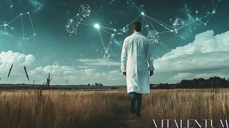 Man in Lab Coat Field Sky AI Image