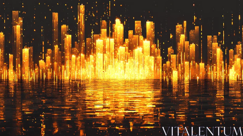 AI ART Abstract Golden Cityscape with Reflections