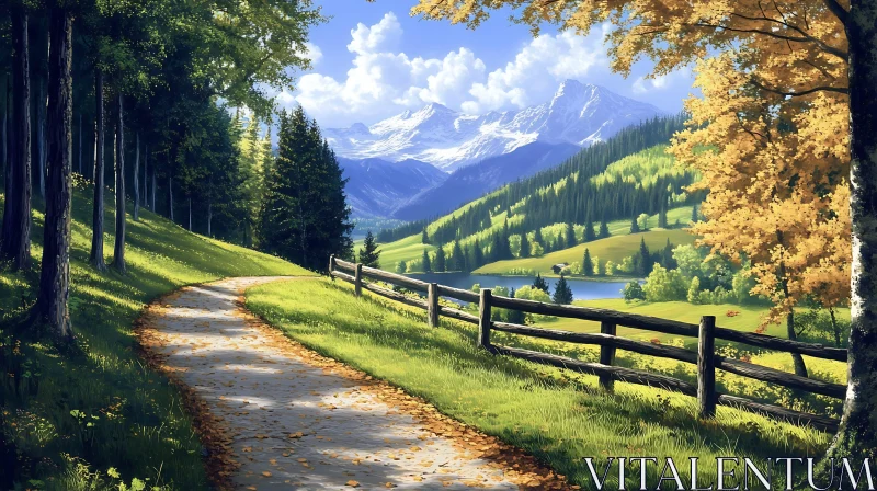 AI ART Tranquil Mountain Vista with Winding Path