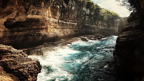 Turquoise Waters Crashing Against Rocky Cliffs