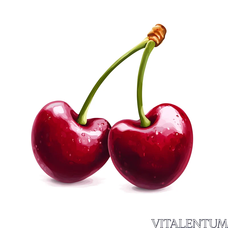 Pair of Sweet Red Cherries AI Image