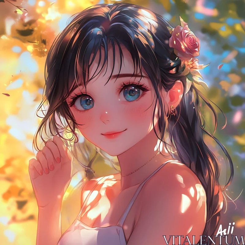 Serene Anime Girl Portrait AI Image